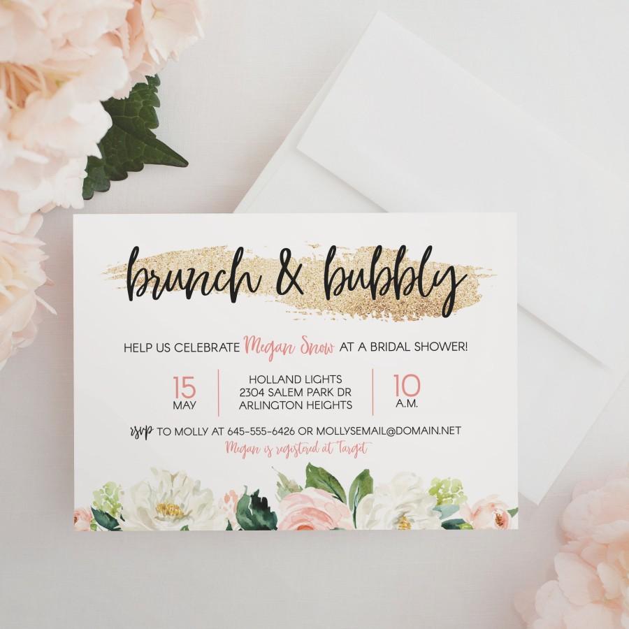 Свадьба - Brunch & Bubbly Bridal Shower Invitation - Gold and blush pink Bridal Shower Brunch, Champagne Brunch, Champagne Invitation