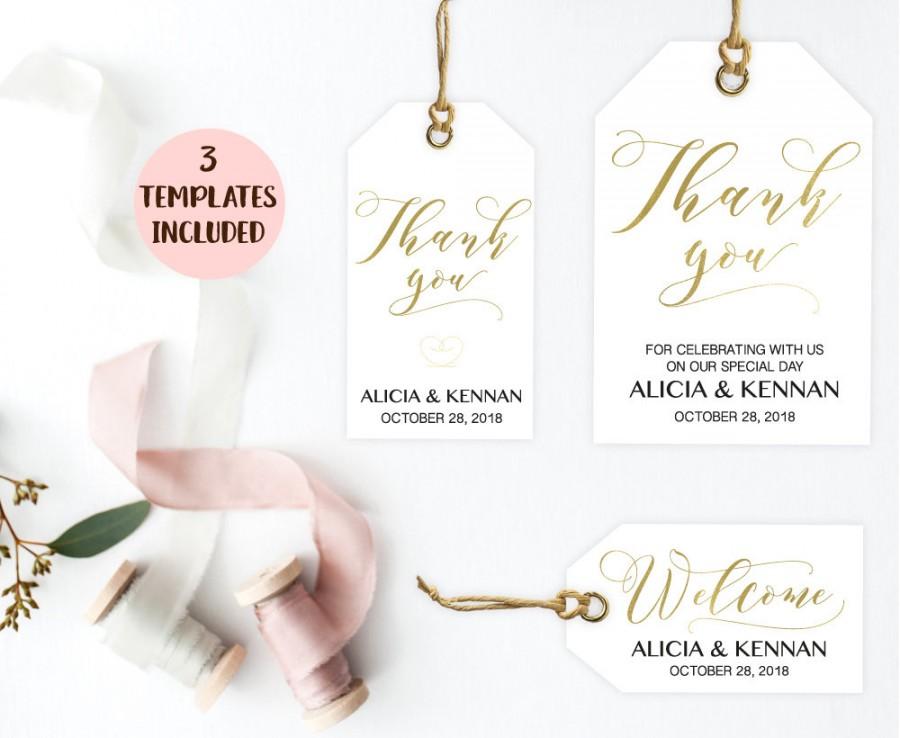 Свадьба - Gold Welcome/ Thank you Wedding Tags, Wedding Gold Tags, DIY Thank you, Thank you Bag Template Set, PDF Instant Download GW180