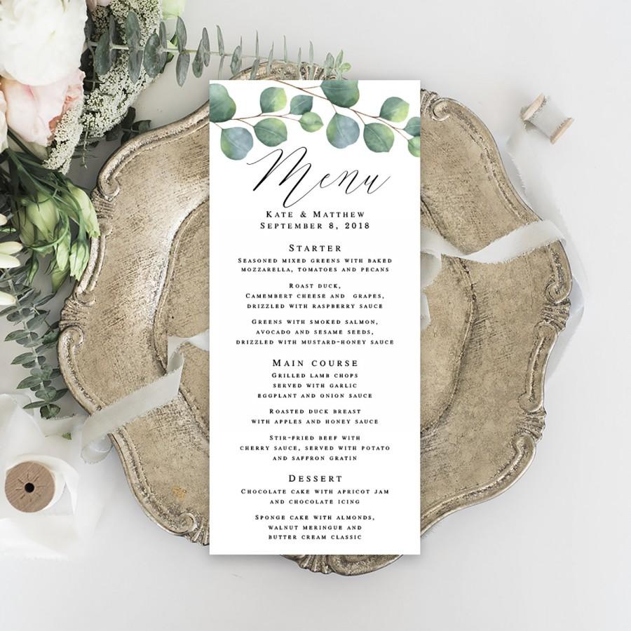 Mariage - Eucalyptus menu template pdf Greenery wedding menu Eucalyptus wedding menu Bohemian shower menu Menu download Greenery table decor #vm171