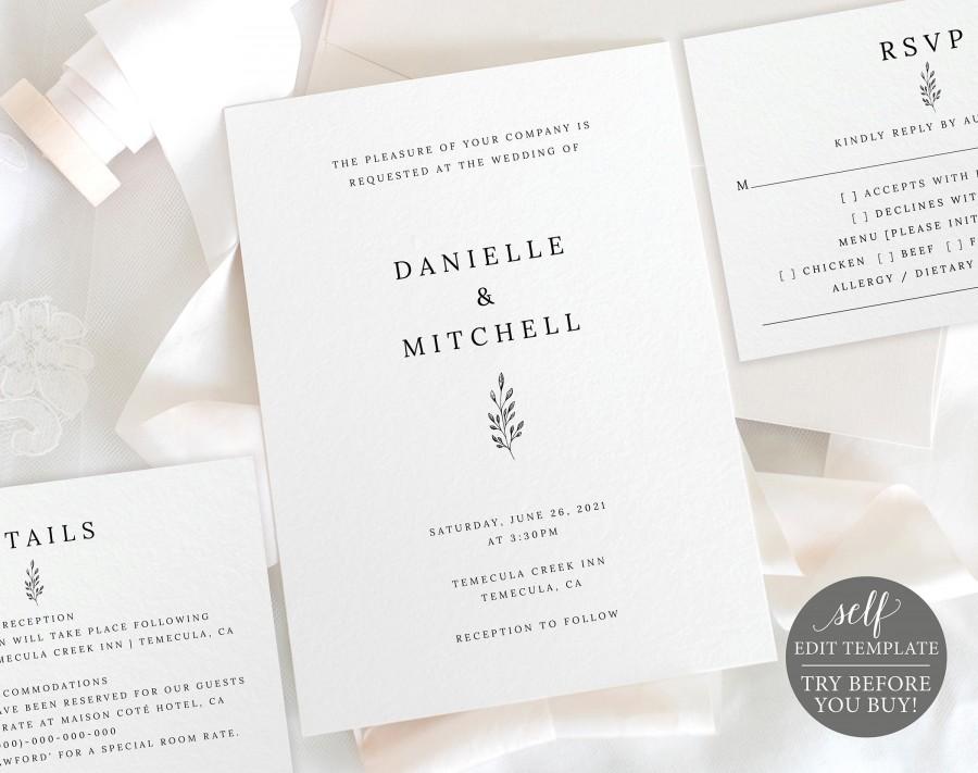 Hochzeit - Wedding Invitation Set Templates, Formal Botanical, Editable Instant Download, TRY BEFORE You BUY