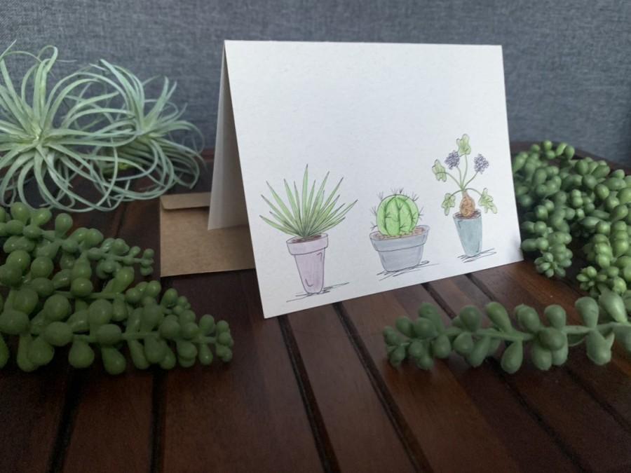 Hochzeit - Set of Seven Handmade Succulent and Cactus My Wedding Would "succ" Without You Cards