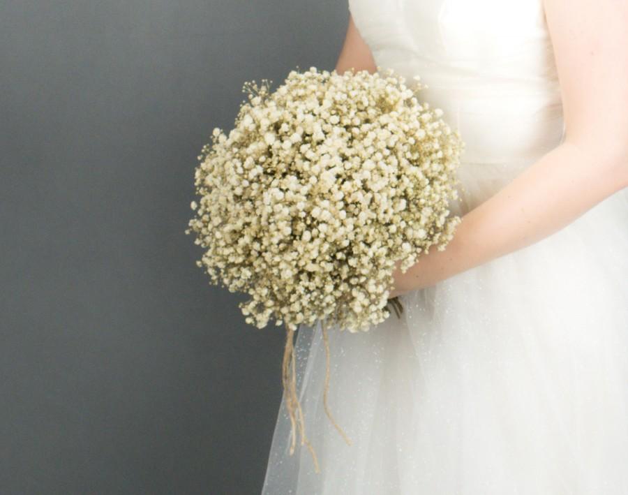 Wedding - Preserved natural baby's breath bouquet, gypsophila bridal floral crown, preserved real flowers, simple rustic wedding, Groom's boutonniere
