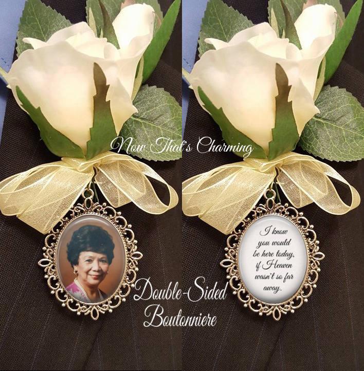 Mariage - SALE! Memorial Boutonniere Charm - Double-sided - Oval - Personalized with Photo - Antique Silver or Bronze - I know you would be here today