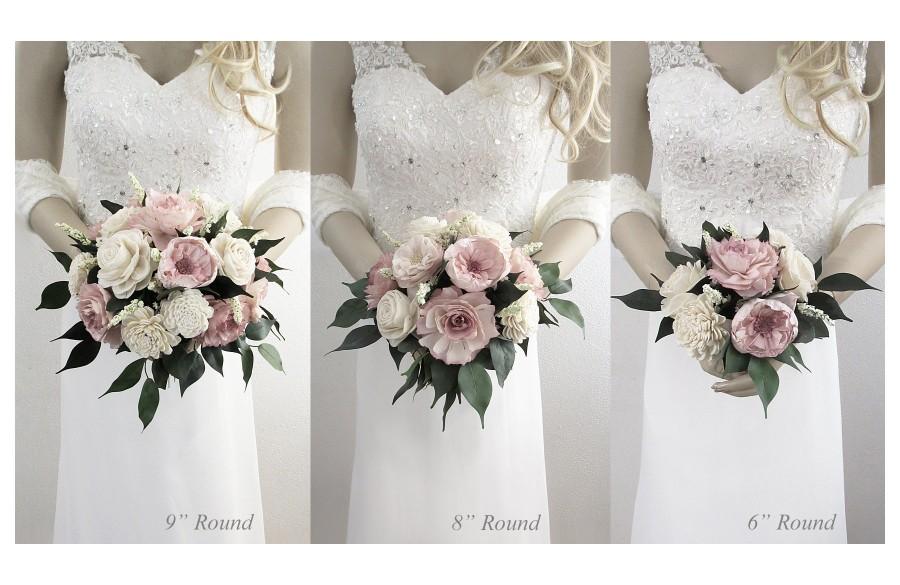 Hochzeit - Cottage Rose Sola Flower Toss & Bridesmaid Bouquets ~ Colors: Cameo / Light Dusty Rose ~ Sola Flower Bouquet, Sola Wood Bouquet