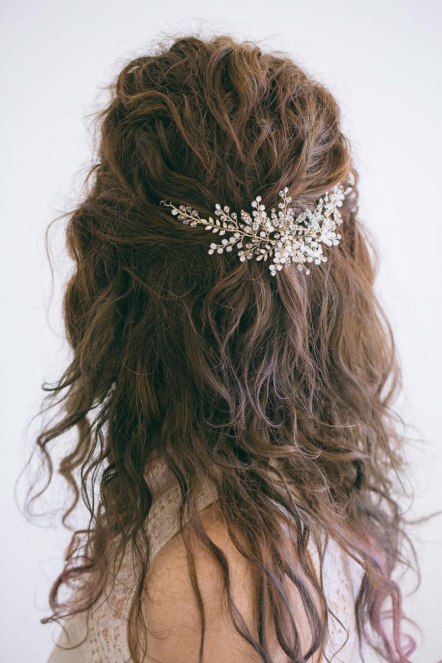 Wedding - Bridal hair vine, Gold or Silver Hair Vine, Gold headpiece, Rhinestone hair vine, Wedding back headpiece