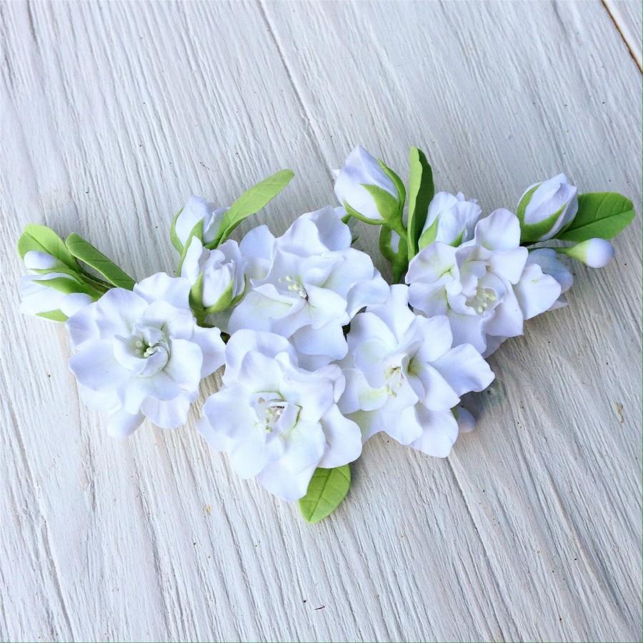 Свадьба - Wedding headband Off white azalea  flowers Three in one: corsage, necklace or headband Polymer clay flower