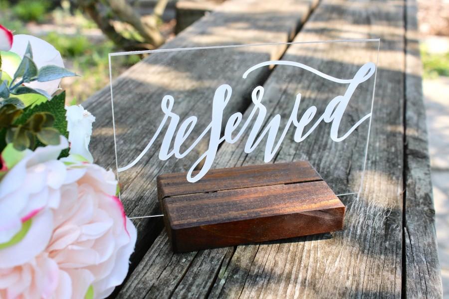 Wedding - Acrylic Wedding Reserved Signs with Stands, Black & White Lettering, Reserved Seating, Rustic Wedding, Modern Wedding, A21 - QS