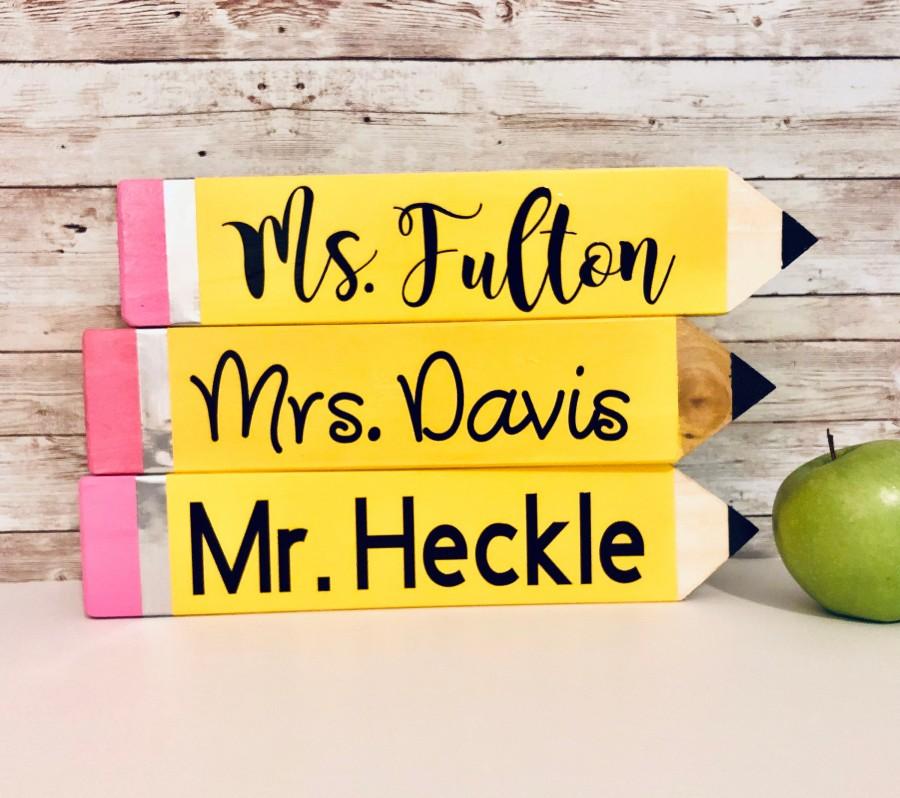 Wedding - Teacher Pencil Name Plates / Teacher Name Plates / Male Teacher Gifts / Teacher Desk Name Plate / Thank You Gifts For Teachers