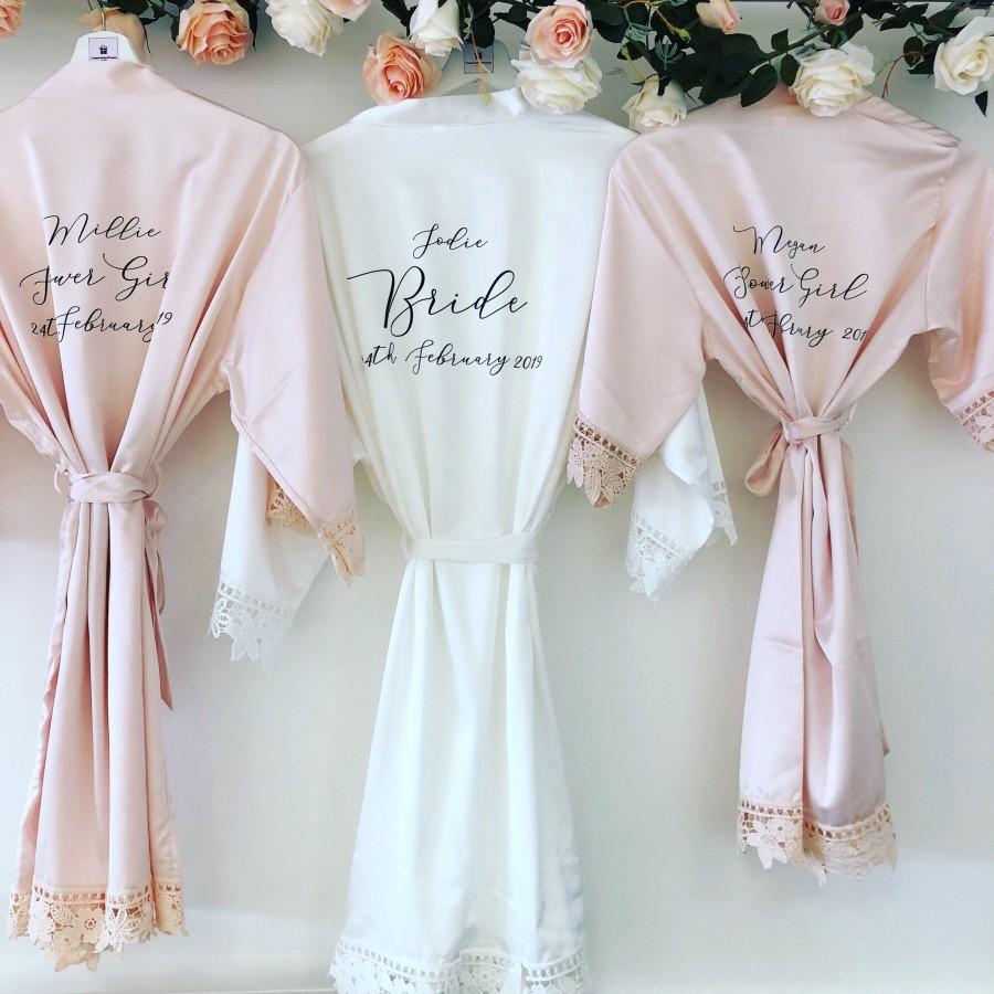 Wedding - CATHERINE satin and lace bridal robes in standard and plus sizes and child sizes,  wedding robe with lace for bridesmaids