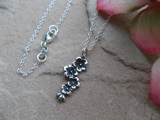 Hochzeit - Cherry Blossom Sterling Silver Necklace - Sterling Silver Jewelry