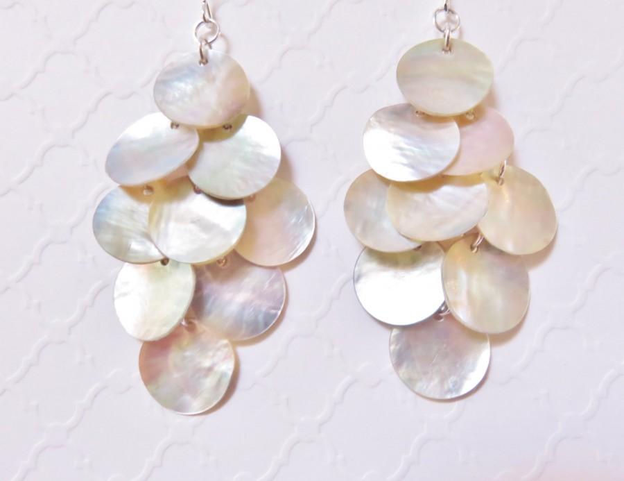 Свадьба - Long Shell Dangle Earrings - You Choose Ear Wires, Natural Mussel Shell Chandelier Earrings, Beach Jewelry, Beach Wedding, Bohemian Jewelry