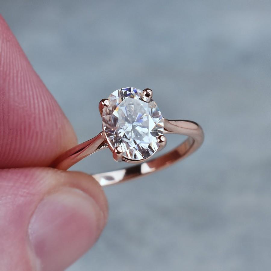 Wedding - Oval Moissanite Solitaire Ring, 2 ct, 14k Gold Engagement Ring, Genuine Moissanite, Solitaire Ring, Alternative Diamond Ring, Eco Friendly
