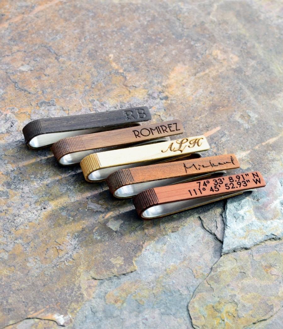 Mariage - Handmade Wooden Tie Clip Custom Engraved From Photo of Handwriting, Real Wood Tie Clip, Unique Valentine's Day Gifts for Men Husband