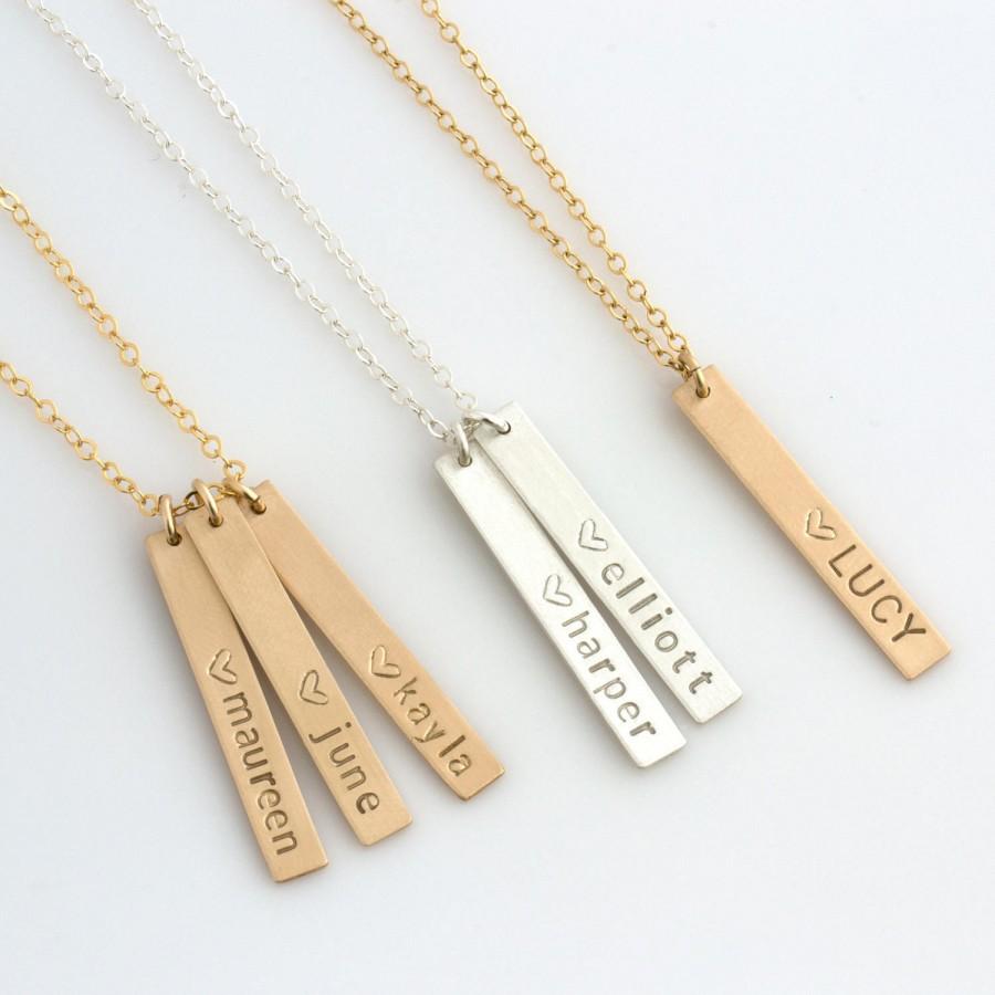 Wedding - Mother's Day Gift, Skinny Vertical Bar Necklace, New Mom Necklace,Name Bar Necklace,Kids Names Necklace, Gifts for Mom,LEILAJewelryShop,N209