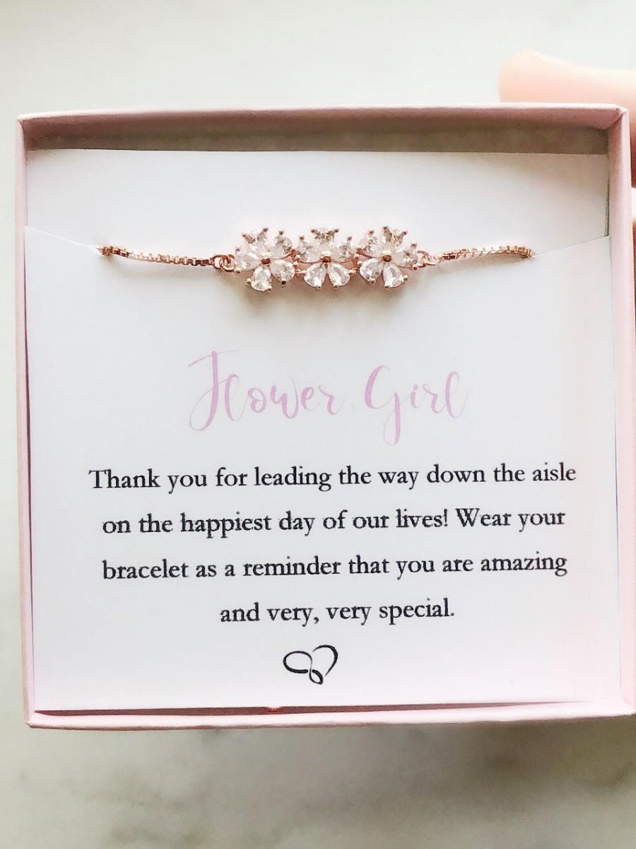 Mariage - Flower girl bracelet, rose gold flower girl bracelet, rose gold flower girl proposal, flower girl gift, wedding jewelry, personalized gift 1