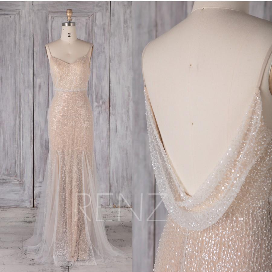 زفاف - Wedding Dress Off White Mermaid Backless Beaded Bridal Dress with Cowl Back (LW463)