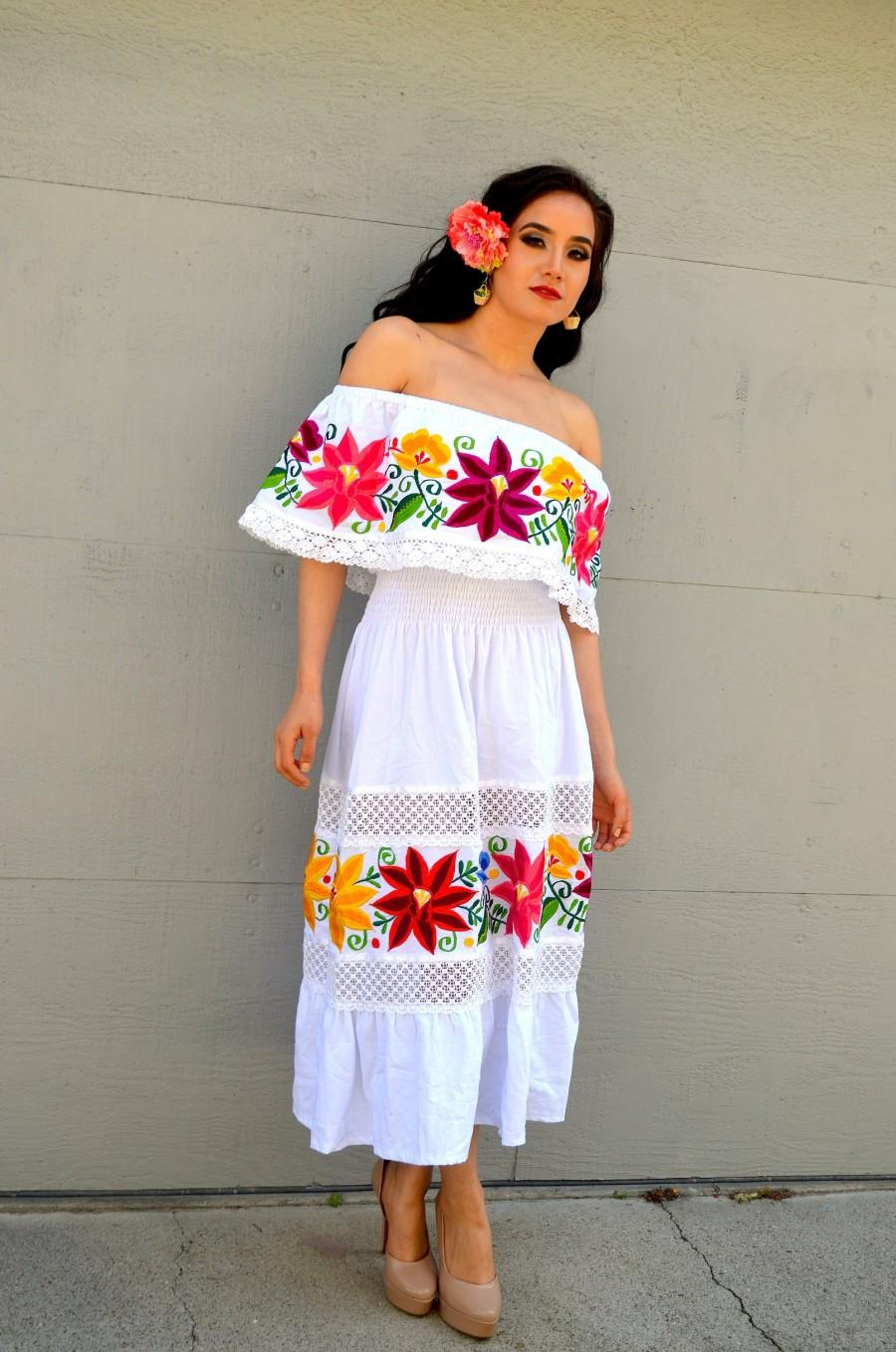 mexican white embroidered dress