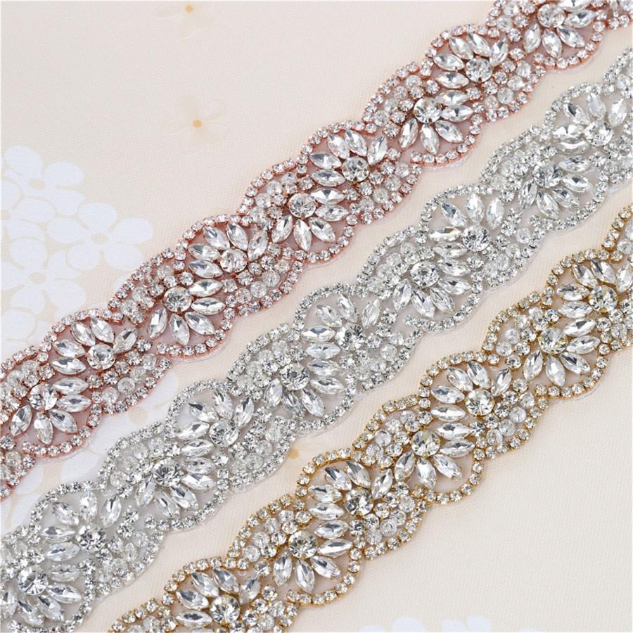 Mariage - Sparkly Crystals Rhinestones Applique Bridal Sashes Belts,1 Yard Wedding Party Dresses Flower Trim Appliques Iron On Sew On
