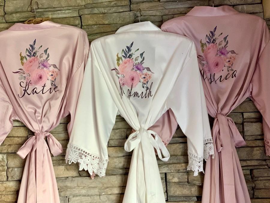 Mariage - Personalized Bridesmaid Robes, Silk Robes, Floral Bridesmaid Robe, Bridal Robes Set, Bridesmaid Proposal, Bridesmaid Gift, Bride Robe
