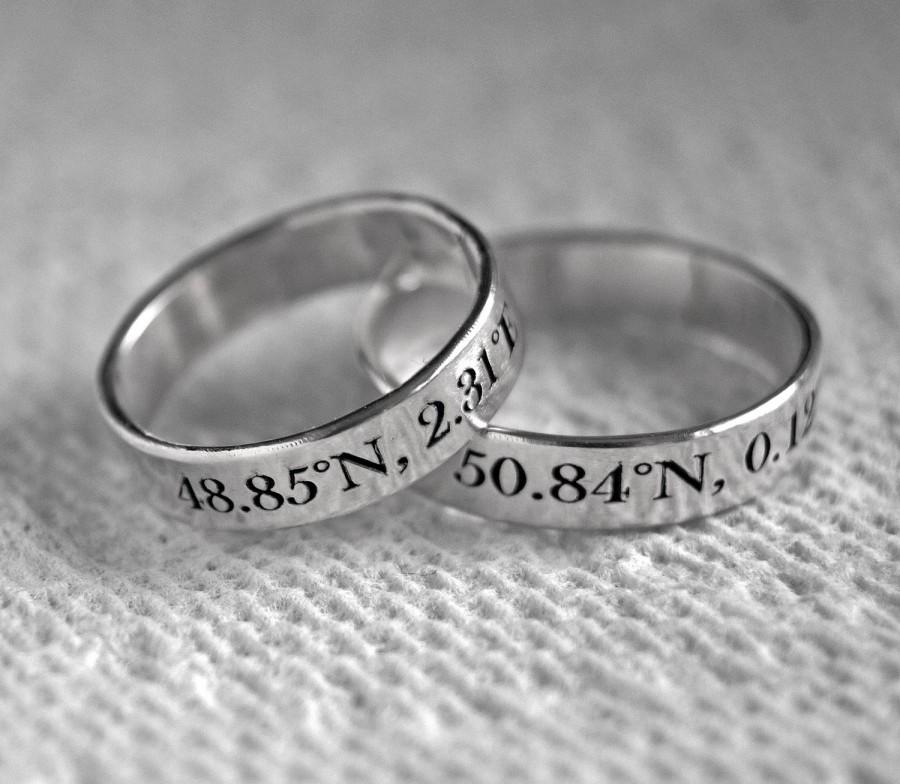 Mariage - Latitude Longitude Rings, Custom Coordinates, His and hers, Latitude ring set, Longitude rings, location rings, wedding engagement, Bands