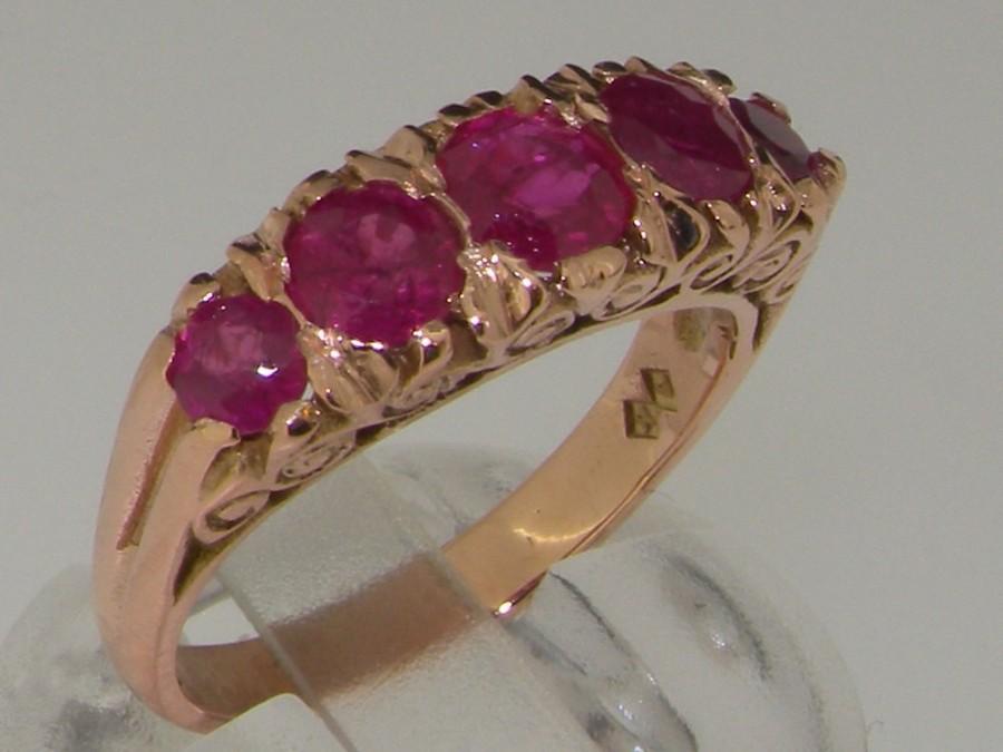 Mariage - 9K Rose Gold Ring Handset with Natural Natural Rubies- Made in England - Antique Victorian Vintage Style - Customize:14K,18K Gold