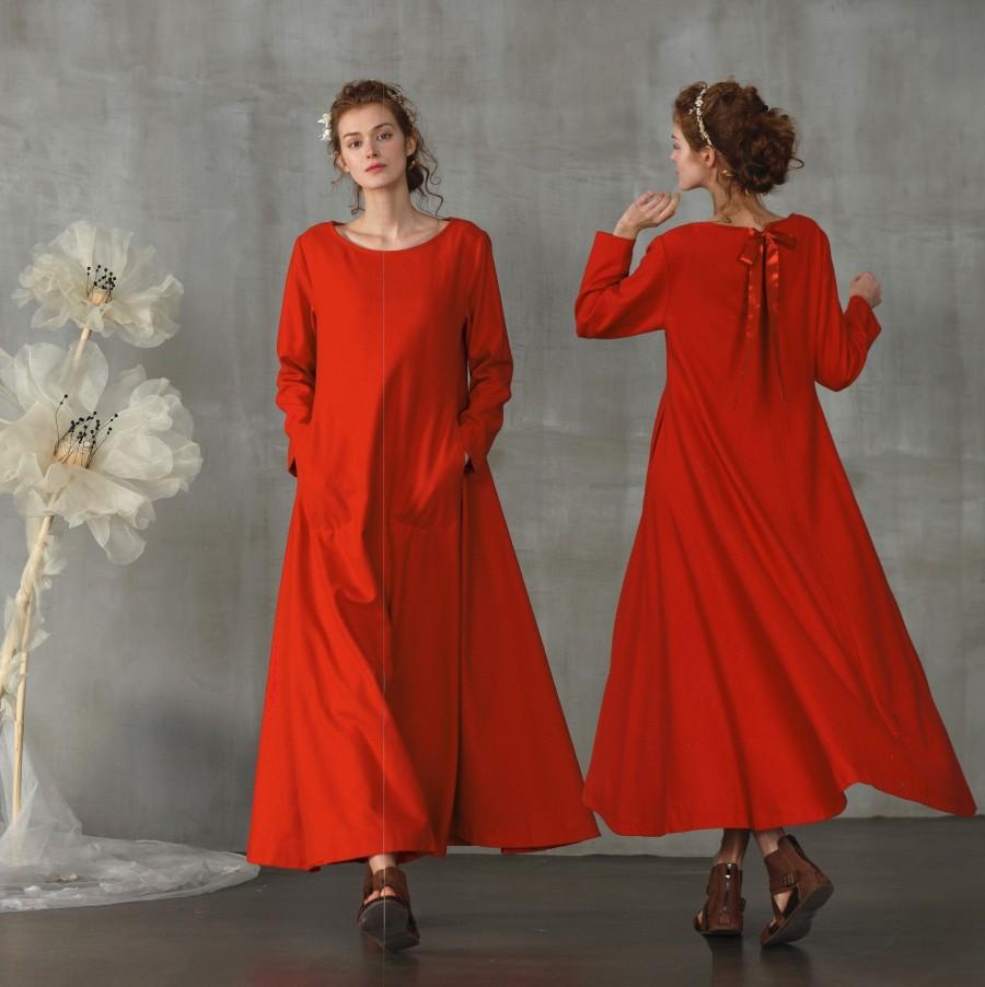 زفاف - red wool dress, maxi winter dress, winter wedding dress, wool dress in red, longsleeve dress, maxi wool dress, plus size 