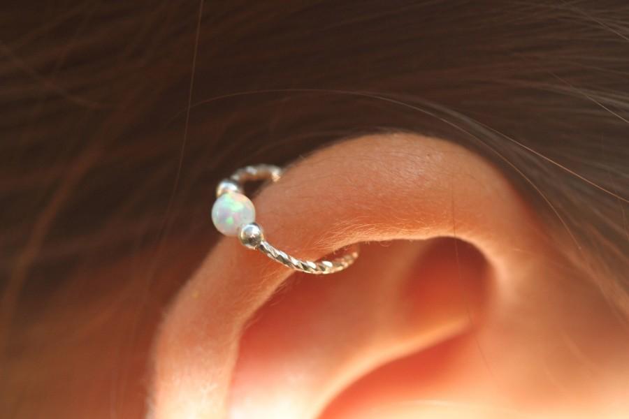 Hochzeit - Cartilage Earring,Tiny Opal Earring,Silver cartilage earring,cartilage piercing,hoop earring