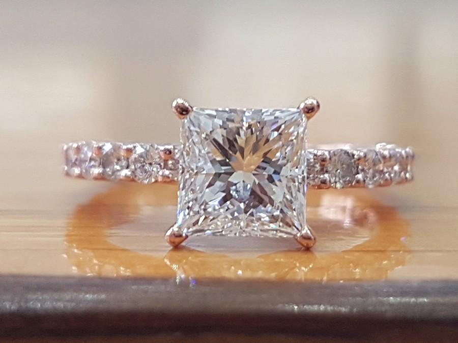 Wedding - 2.50 Carat Diamond Engagement Ring, Princess Cut Diamond Ring, Rose Gold Engagement Ring, Princess Cut Promise Ring