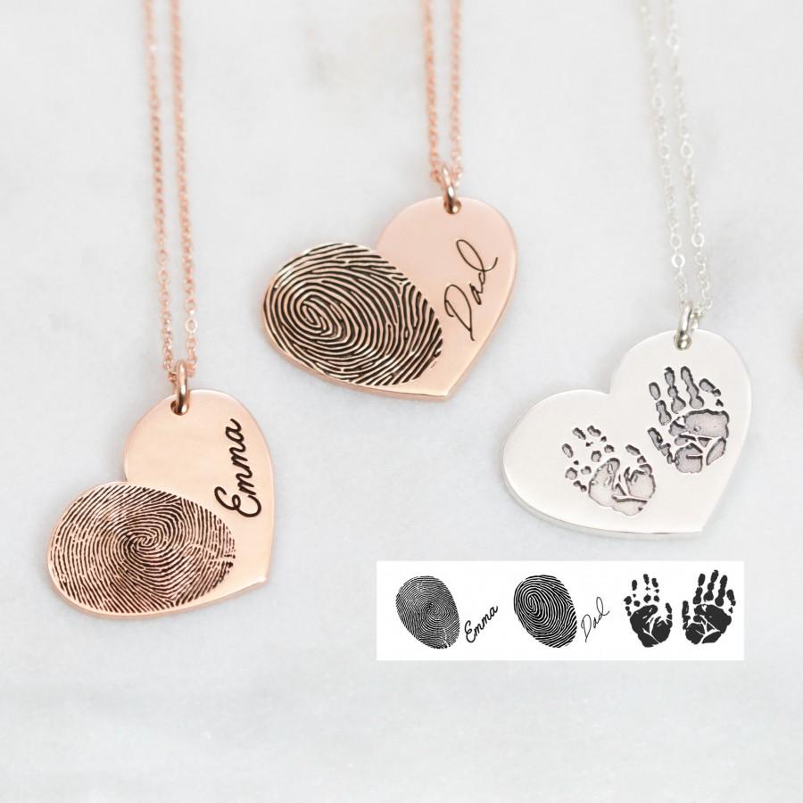 Mariage - Actual Fingerprint Necklace • Engraved FingerPrint Handwriting Jewelry • Custom Heart Charm • MEMORIAL NECKLACE • Personalized Gift • NM32