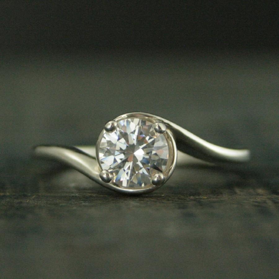 Wedding - Silver Engagement Ring~Elegant Engagement Ring~Wave Ring~Ocean Ring~Bypass Ring~Solitaire Engagement Ring~Swirl Setting~Modern Engagement
