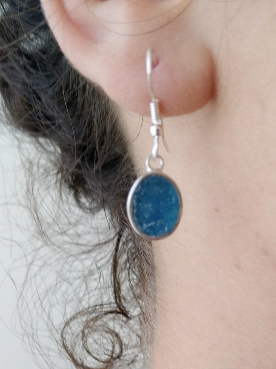 زفاف - Israeli Roman Glass Earrings, Small Oval Earrings, Delicate Silver Oval Earrings, Birthday Earrings Gift, Dangle Silver Earrings