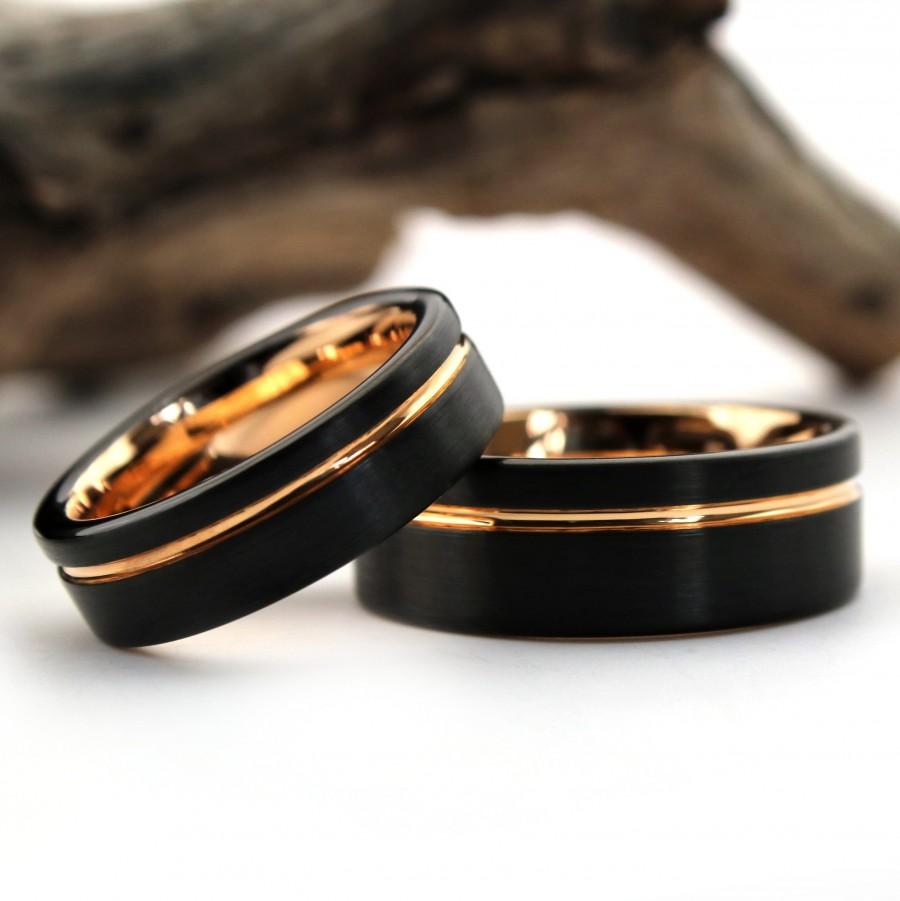 Свадьба - Gold Ring Set, Rose Gold Rings, Black Gold Rings, Titanium Wedding Rings, Titanium Rings, Tungsten Gold Rings, Wedding Ring Set, Anvil Rings