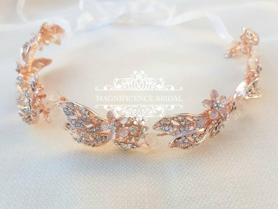 Hochzeit - Rose gold headpiece, bridal hair vine, rose gold crown, rose gold tiara, rose gold bridal, bridal headpiece, leaf crown, rose gold, ROSALIE