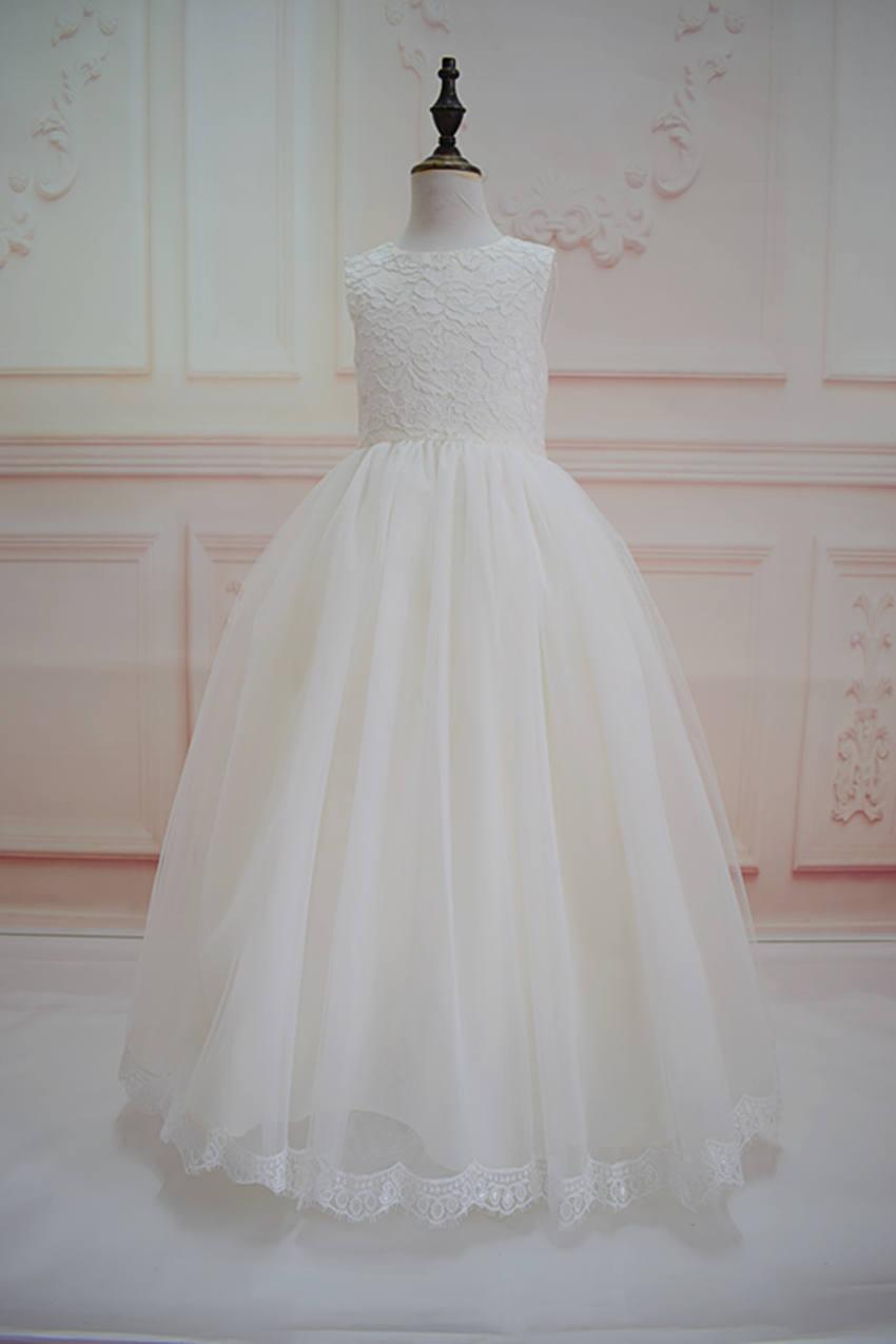 Hochzeit - Long Ivory Flower Girl Dress