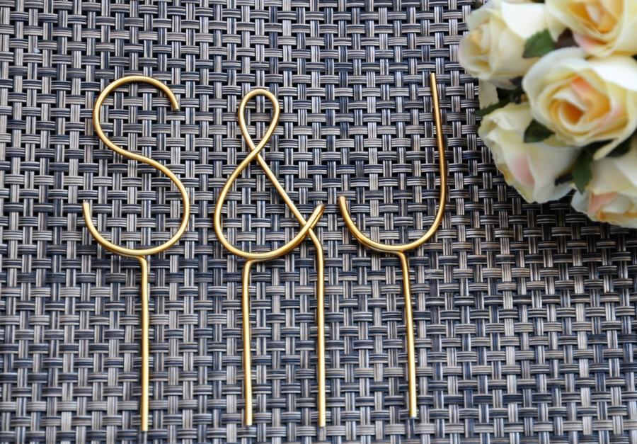 Wedding - Wire Monogram Initials Wedding Cake Topper Multiple Sizes Your Choice of Letters- Silver, Gold, Brown, Red, Black, Copper