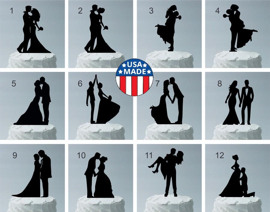Hochzeit - MADE In USA, Your Choice of 12 Different Wedding Cake Toppers to Choose From, Bride and Groom Silhouette Wedding Cake Topper Acrylic