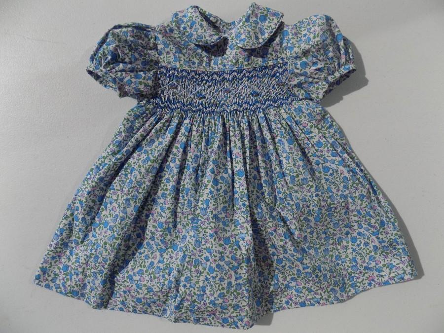 Mariage - Dress baby girl, liberty cotton smocked dress floral print from 3 months to 12 month blue floral dress, red floral dress