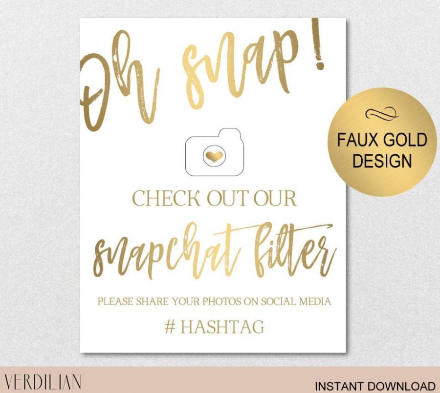 Wedding - Oh Snap Geofilter Sign, Snapchat Filter Sign, Check Out Our Snapchat Filter, Wedding Party Sign -DIY Editable PDF-Instant DOWNLOAD