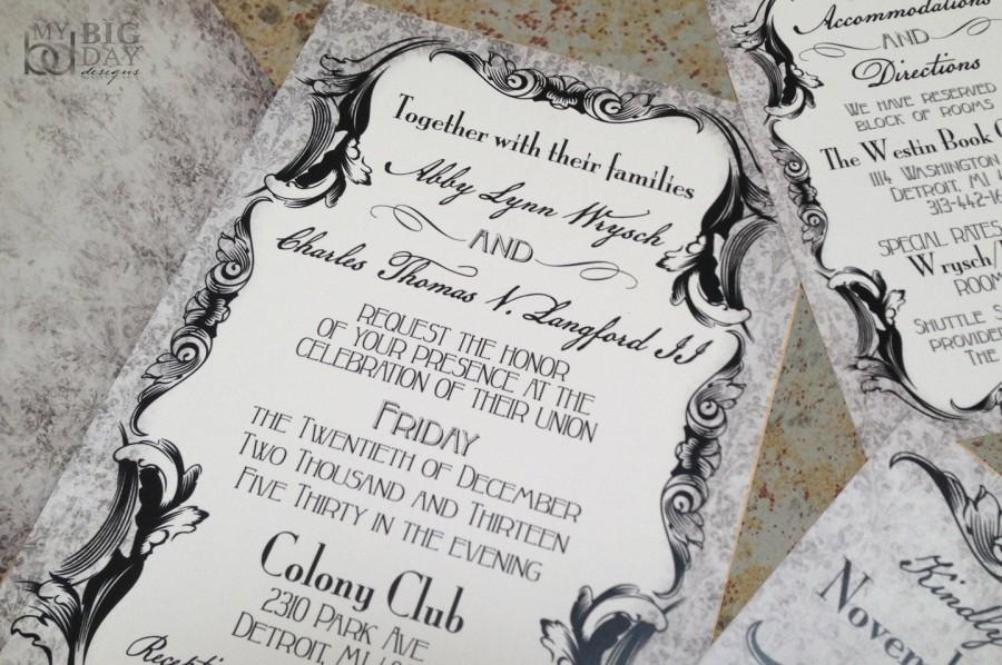 زفاف - Gothic Victorian Wedding Invitation Set. Antique scrolls wedding invitations. Elegant goth wedding invitations.