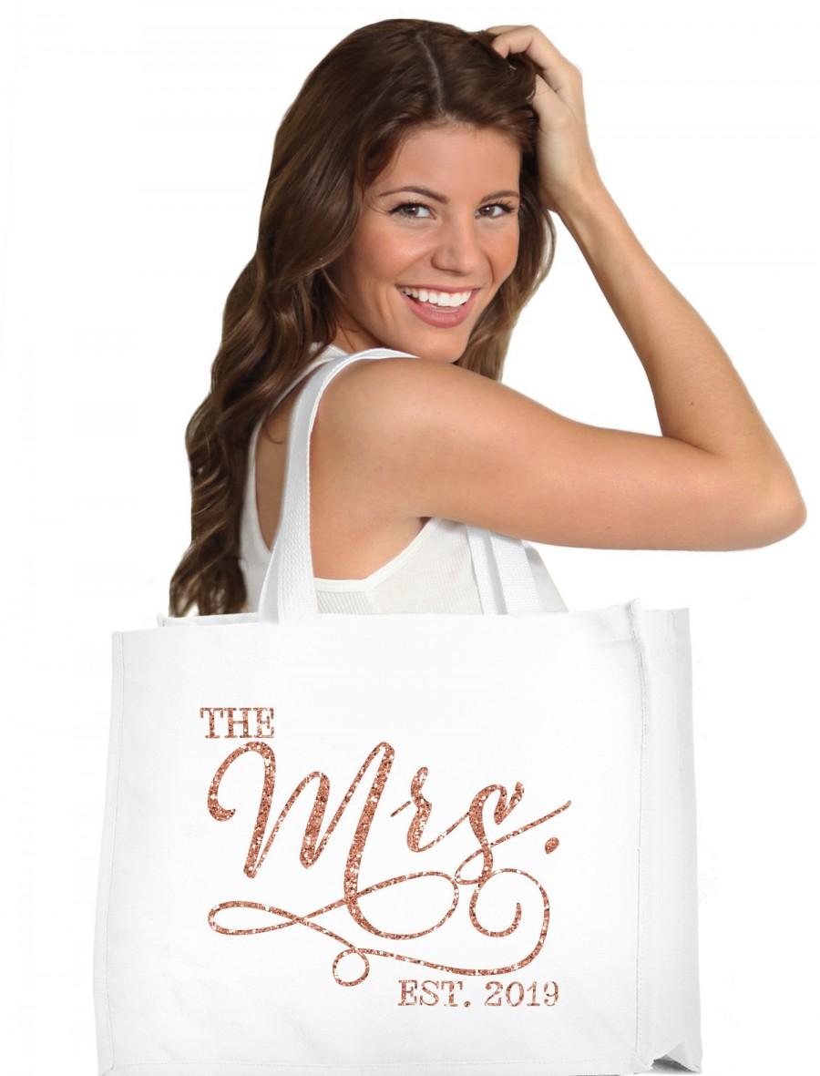 Wedding - Honeymoon Tote: The Mrs EST 2019, 2020 Tote Bag, Jumbo Bride Tote, Bridal Shower Gift, Bachelorette Party, Engagement, Carryall, Bridal Tote