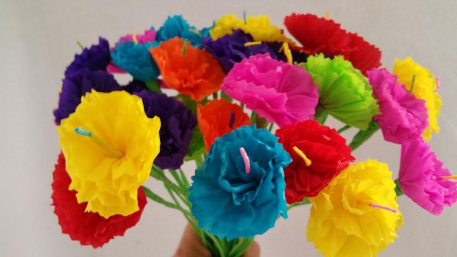 Wedding - Cinco de Mayo, 12 Paper Flowers, Mexican Flowers, Crepe Paper Flowers, Wedding Decorations, Party Decor, Altar Flowers, Day of the Dead