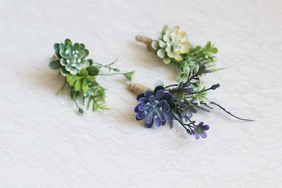 Свадьба - Succulent boutonniere wedding for guests boutonniere twine Fiance