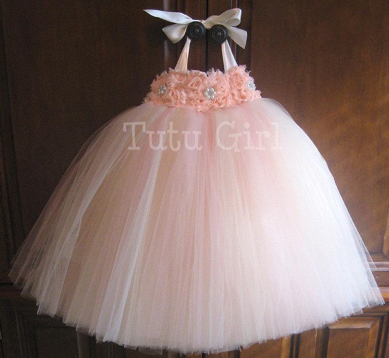 زفاف - Blush Tutu Dress, Flower Girl Dress Peach Champagne Ivory Blush, Wedding, Baby, Toddler, Girls