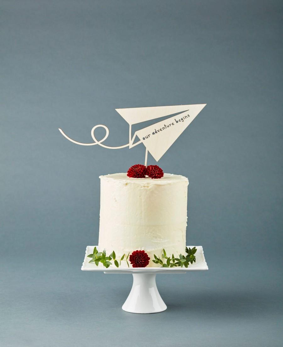 Wedding - Cake Topper Wedding - Paper Airplane Travel Adventure Cake Topper - Wooden Baby Shower Cake Topper - Engagement party Our Adventure Begins