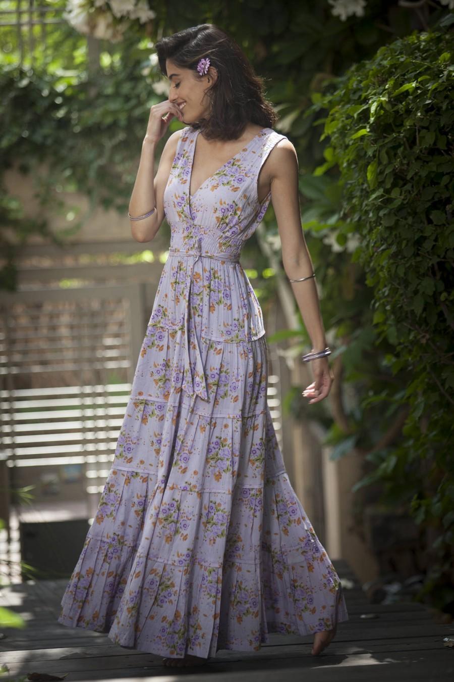 Mariage - Bridesmaid Lavender Long Dress, Lavender Romantic Maxi Dress, Bohemian Summer Dress, Boho Long Dress, Floral Purple Maxi Dress, Carrie Dress