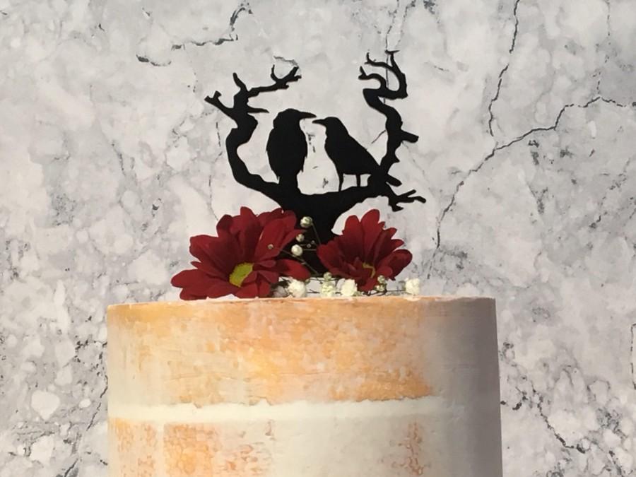 Wedding - Raven Cake Topper, Gothic Wedding Cake Decor, Nevermore Cake Topper, Black Acrylic Cake Topper, Crow Decoration