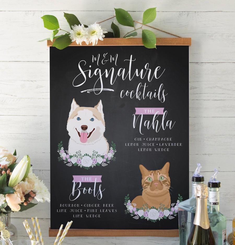 Свадьба - Signature Cocktails Sign for Wedding - Wedding Bar Sign with Dogs or Cats - Wedding Cocktail Sign - Wedding Signage - Wedding Bar Sign