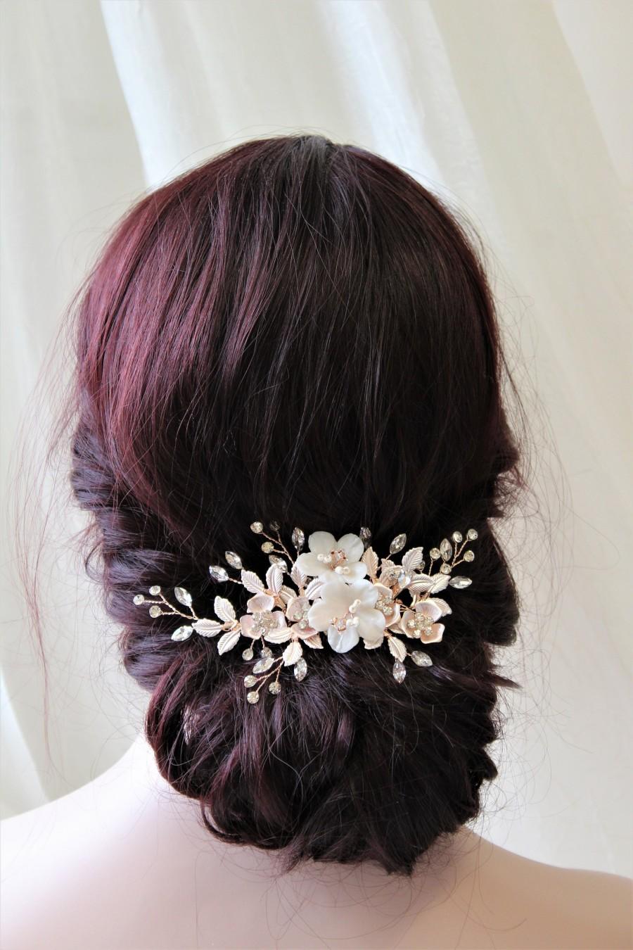 Hochzeit - Gold Wedding Hair Comb, Wedding Hairpiece, Bridal Hair Comb , Bridal Hair Accessories, Floral Headpiece, Leaf Hair vine , UK