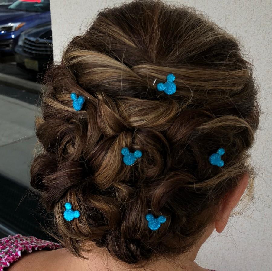 زفاف - Hidden Mickey Hair Swirls-Disney Wedding-Bright Aqua Blue Acrylic-Debs Twisties-Coils Spins Spirals