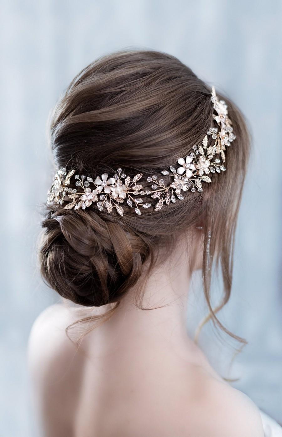 Hochzeit - Wedding headband Crystal hairpiece Rhinestone headpiece Flower Bridal Headpiece With Crystals Wedding hair accessories Bridal hair piece